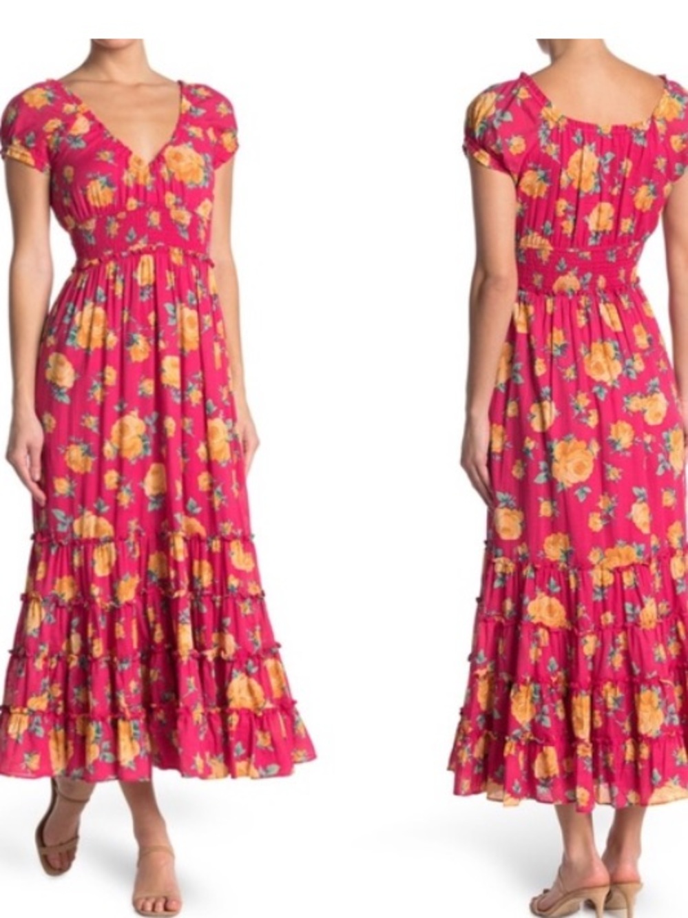 Betsey Johnson Pink Ruffled Tiered maxi Sundress size Large